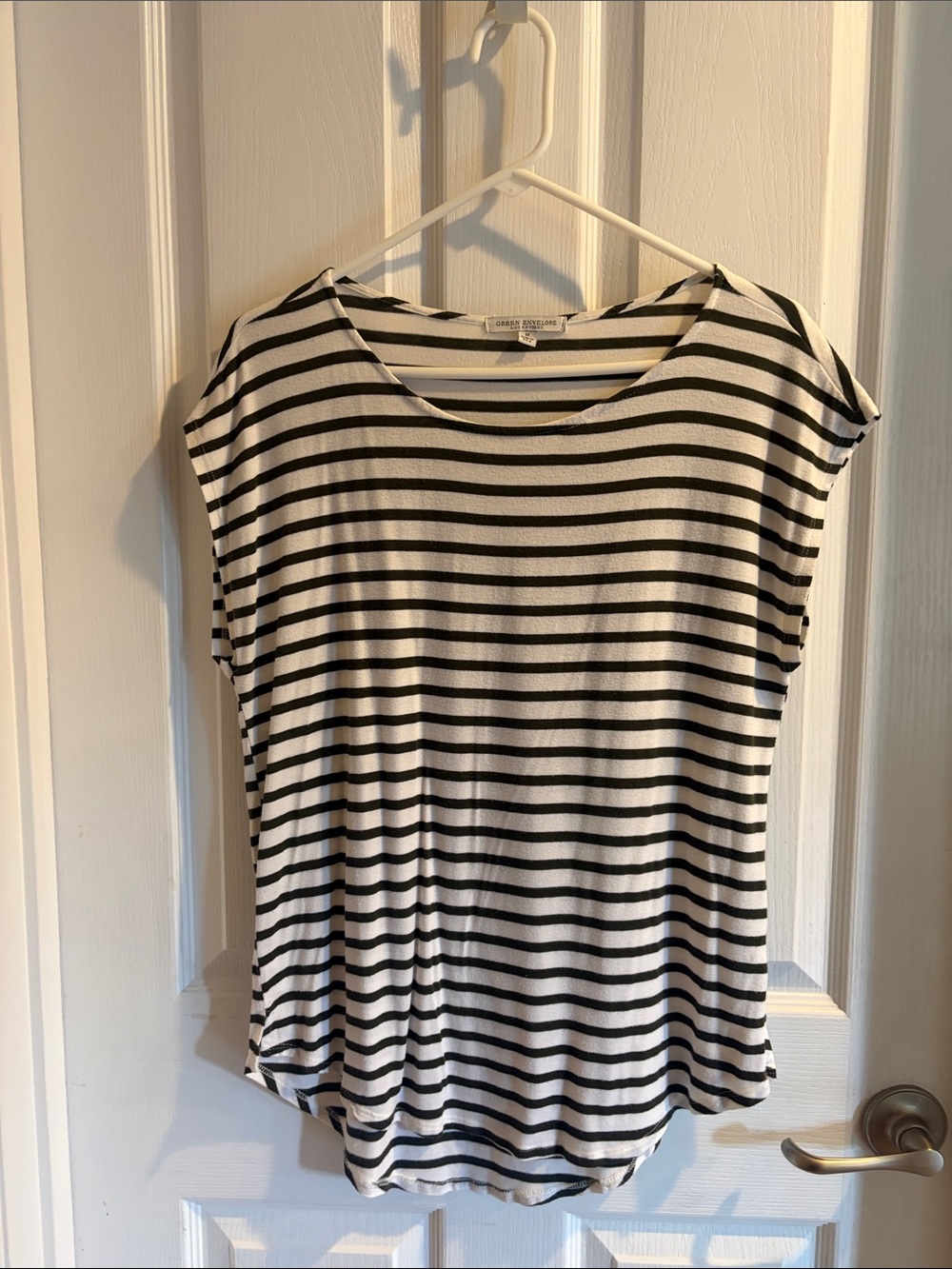 Women’s army green and white Striped Short Sleeve Top